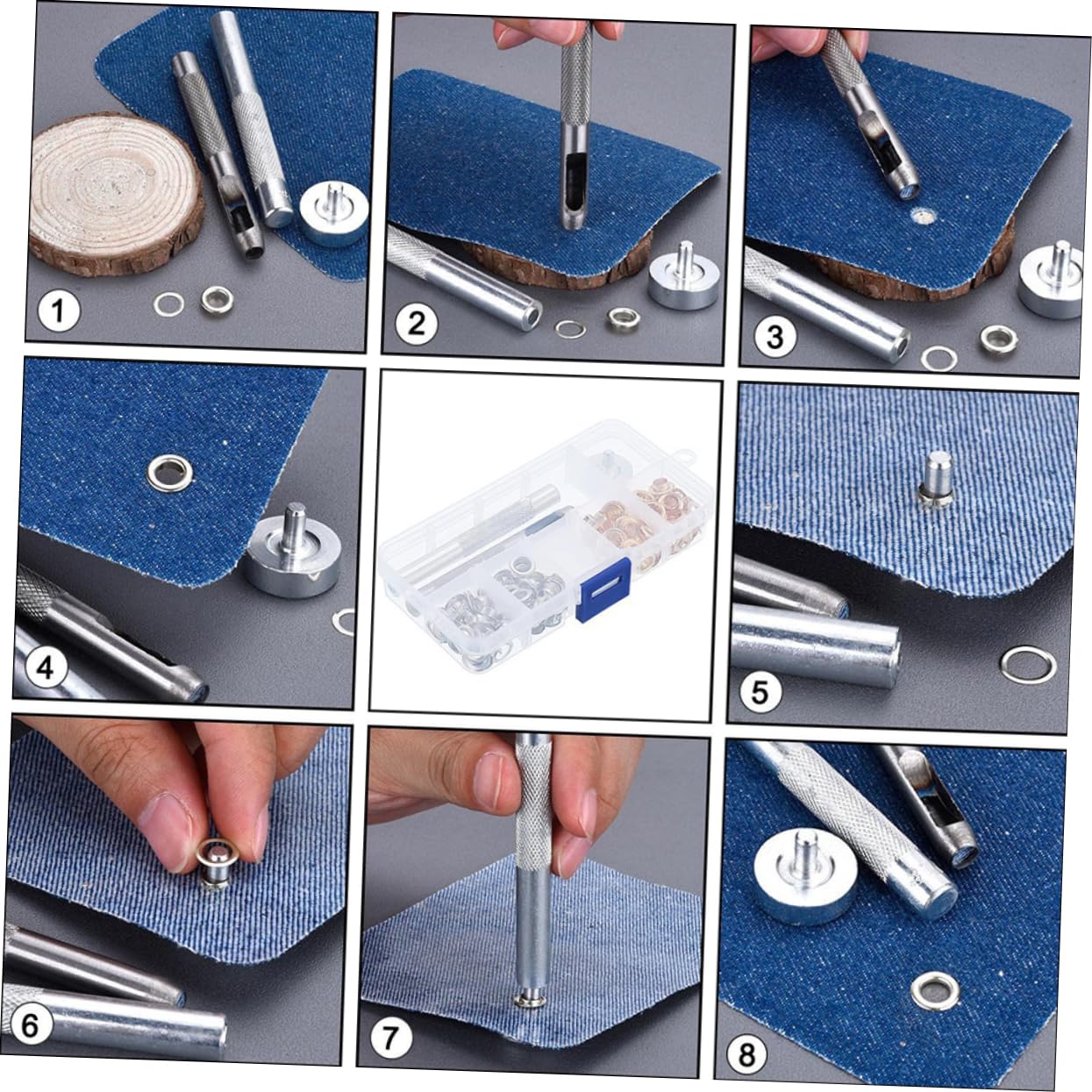 VILLCASE 100pcs Metal Grommet Eyelet Installation Tools for Shoes Clothing and Crafts Easy to Use Storage Case Included