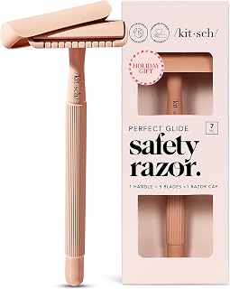 Kitsch Double Edge Safety Razors for Women and Men, Long Metal Handle and Stainless Steel Single Blade Razor with 5 Double Edge Refills, for Shaving and Travel Essentials - Terracotta