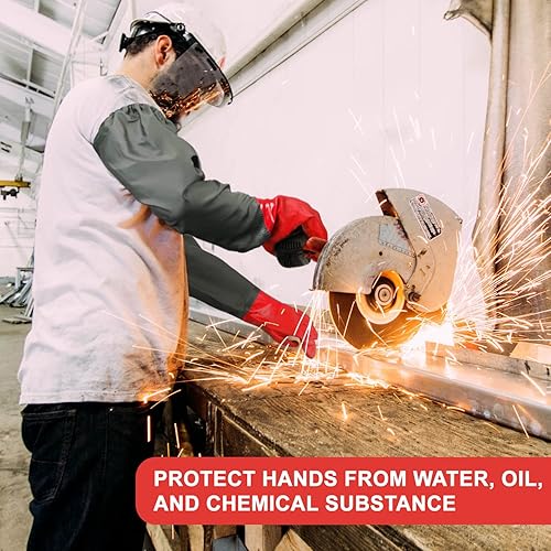 Miniatura 5 de Guantes de estanque, guantes impermeables de brazo largo, guantes de goma largos para hombres y mujeres (25 pulgadas, rojo)