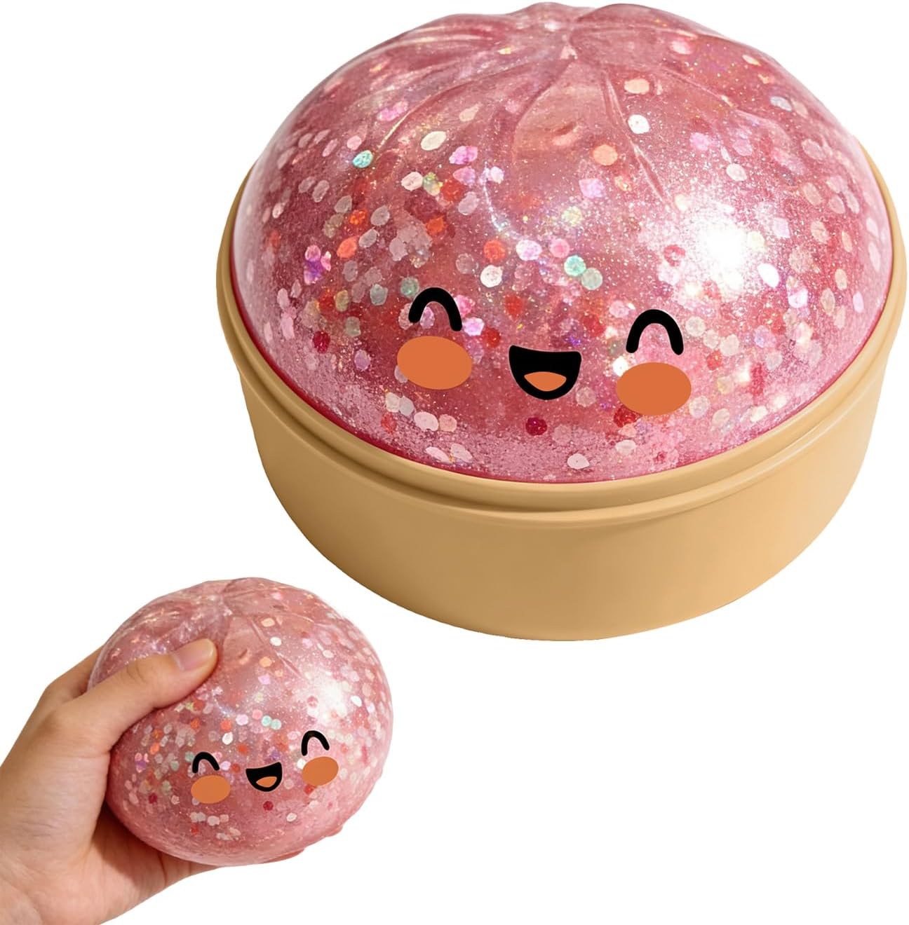 Dumpling Squishies, Glitter Dumpling Mystery Box, Colorful Dumplings Stress Balls Fidget Sensory Toy, Soft Squeeze Decompression Dough for Anxiety Relief Fidget (Pink)