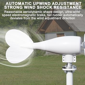 800W Wind Turbine, 6-Blade 12V/24V Wind Energy System, Wind Turbine Generator Kit, Home Wind Turbine, Full Power Protection Wind Generator for Boats Home Farm Industrial Charging White