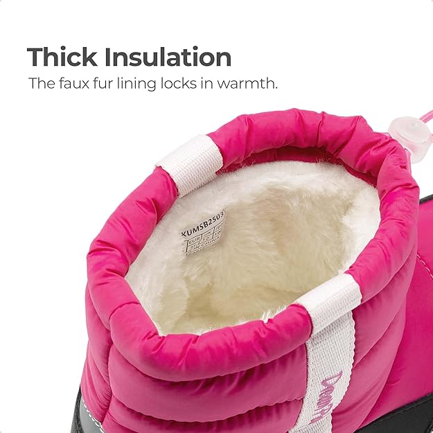 DREAM PAIRS Boys Girls Winter Snow Boots – Slip Resistant Outdoor Cold Weather Boots with Faux Fur Lining (Baby Pink)