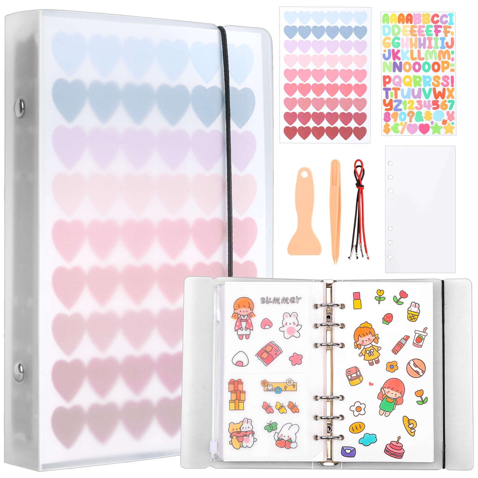 Reusable Sticker Book 100 Sheets,Sticker Collecting Book with Pocket,Reusable Sticker Album, Sticker Collecting Album with Tweezer & Spatula & Heart Sticker Label & Letter Stickers Label,A6