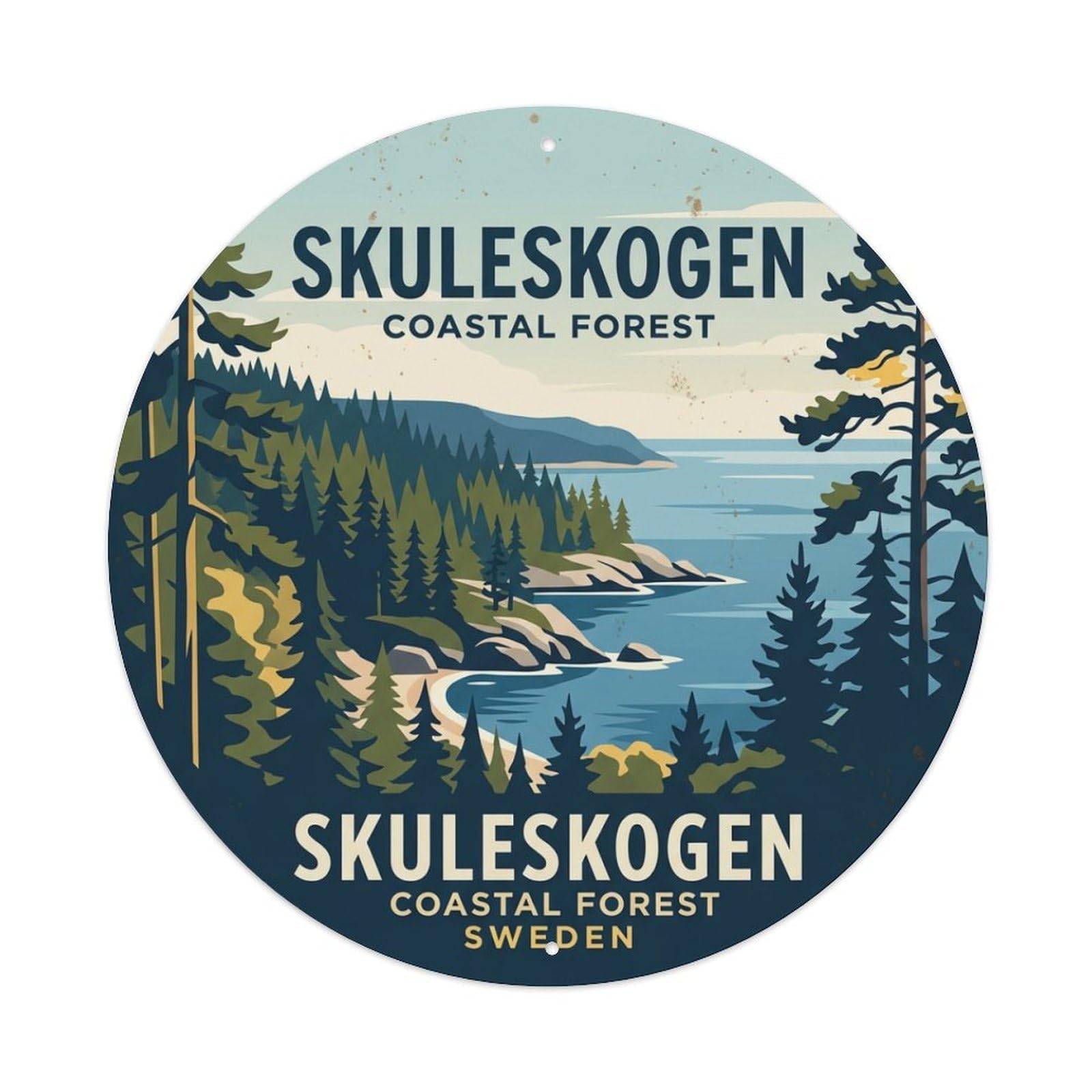 Vintage Travel Skuleskogen Sweden Coast Metal Tin Sign