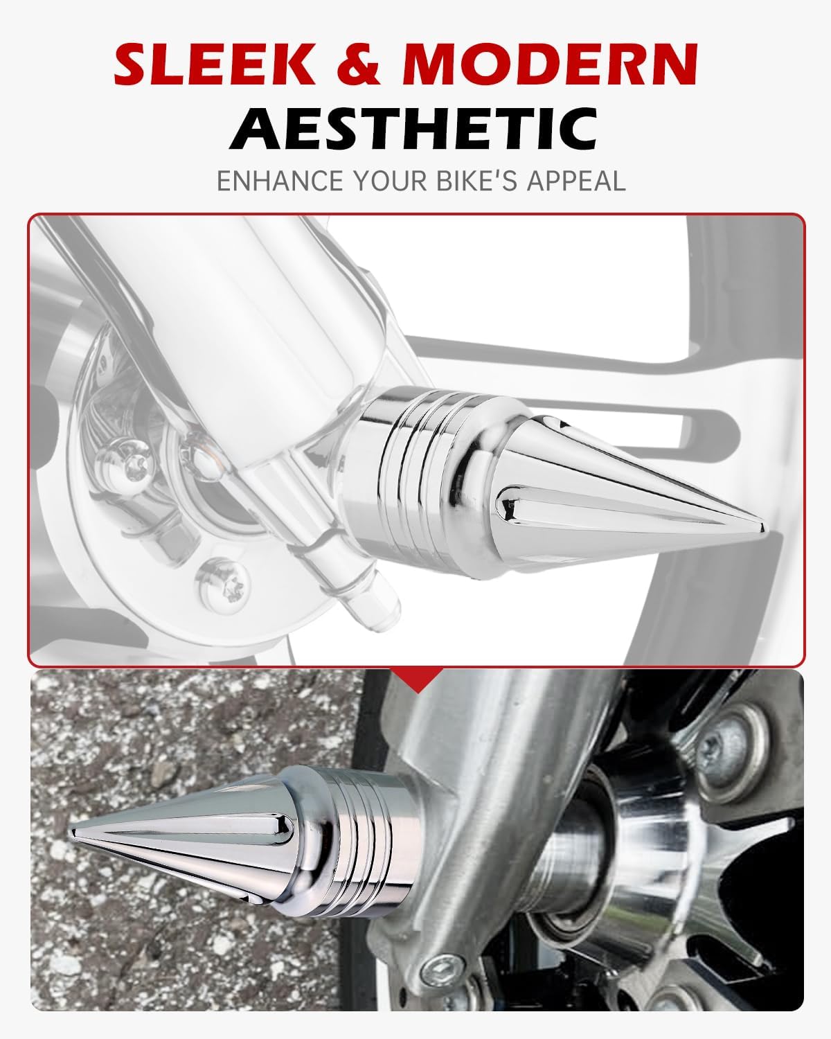 Front Axle Nut Covers CNC Black Chrome Caps Compatible with Harley Davidson Road Glide Sportster Softail Touring Dyna Trike Road King Iron 883 Fat Boy 2002-2024 (Spike Chrome)