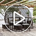 Image of DEVOKO 6-Piece Outdoor Patio Furniture Set All-Weather Wicker Sectional Sofa, Dining Table, Ottomans(Dark Brown Rattan & White Cushions)