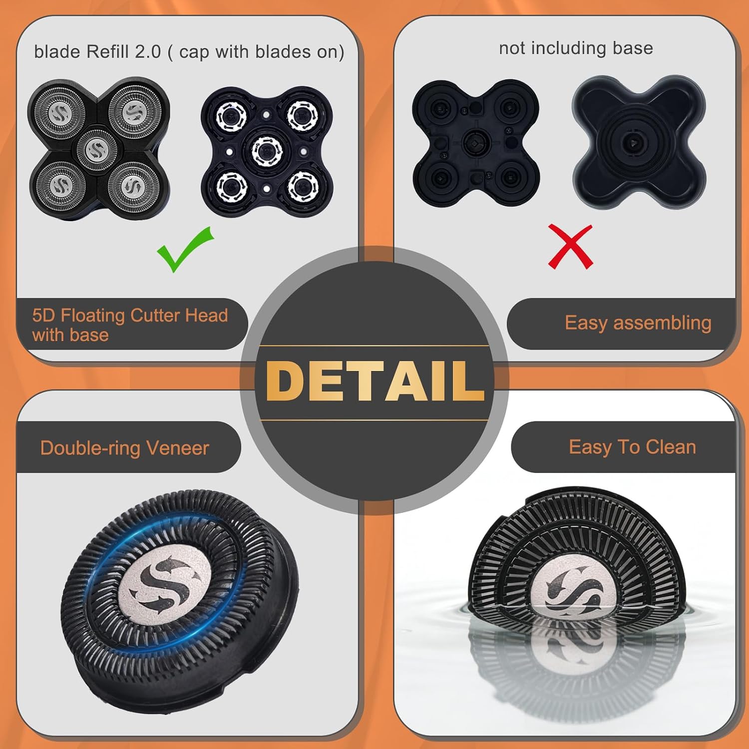 Magnetic Replacement Heads Top Caps for Groomi BaldiePro& Freebirds Shavers