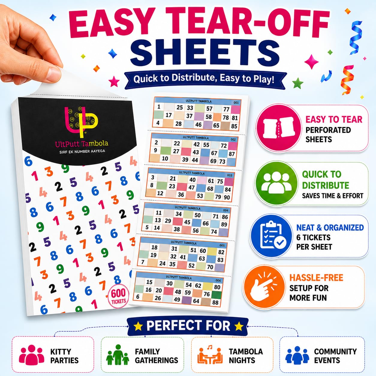 UltPult Tambola Housie Tambola Tickets Booklet Ticket Book Bingo Set | Indoor Board Games | Housie Game Book | Tambola Game Booklet for Ladies Kitty Party (Big Size Colorful Booklet of 600 Tickets) 2