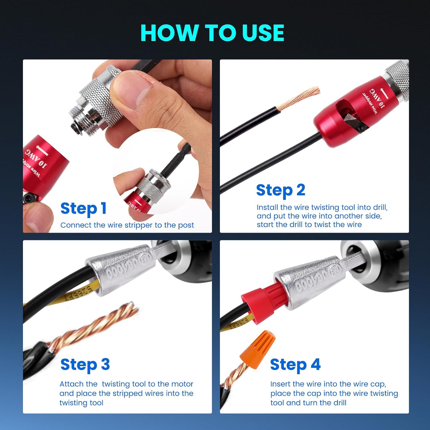 Wire Stripper for Drill,Electric Wire Stripping and Twisting Tool for AWG 14-12-10-8-6 Gauge, 8 in 1 Professional Wire Stripper Tool,Electrician Tools Wire Nut Twister and Wire Twister Tool for Drill