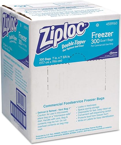 Ziploc 696187 Bolsas de congelador con doble cremallera, 1Qt, 2.7Mil, 7 X 7 3/4, W/etiqueta transparente, 300/cartón