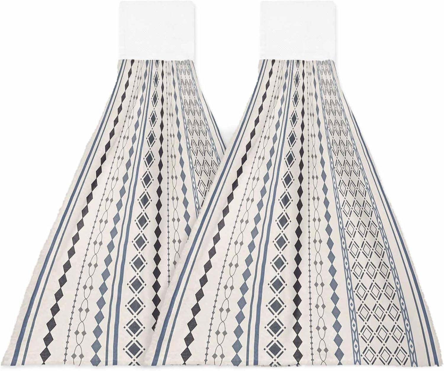 Boho Ethnic Kitchen Hand Towels with Hanging Loops Set of 2 Aztec Bohemian Vintage Geometric Blue Rustic Soft Thick Oven Fingertip Dry Microfiber Tie Dish Towel Absorbent Cleaning Washcloth