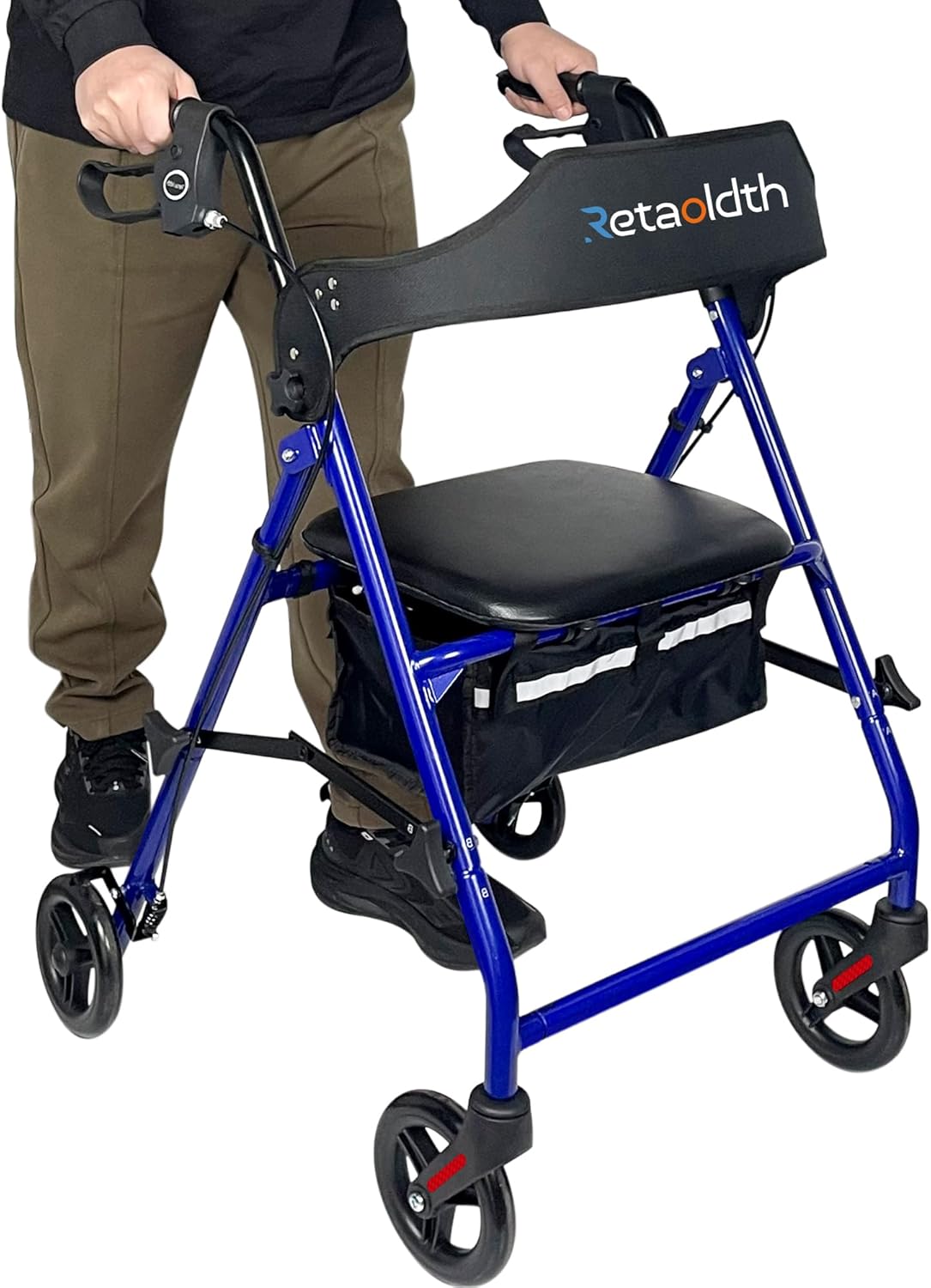 Retaoldth Foldable Rollator Walker with Seat - Lightweight All-Terrain Wheels, Height Adjustable for Seniors, Blue