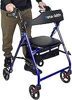 Retaoldth Foldable Rollator Walker with Seat - Lightweight All-Terrain Wheels, Height Adjustable for Seniors, Blue