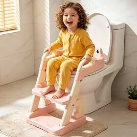 Redutor de Assento Infantil com Escada 2 em 1, Assento Sanitário Adaptador com Escadinha Banheiro, Altura Regulável, Estrutura Reforçada, Pedal Antiderrapante, Compatível com Vasos, para Crianças de 1 a 6 anos, Cor Neutra