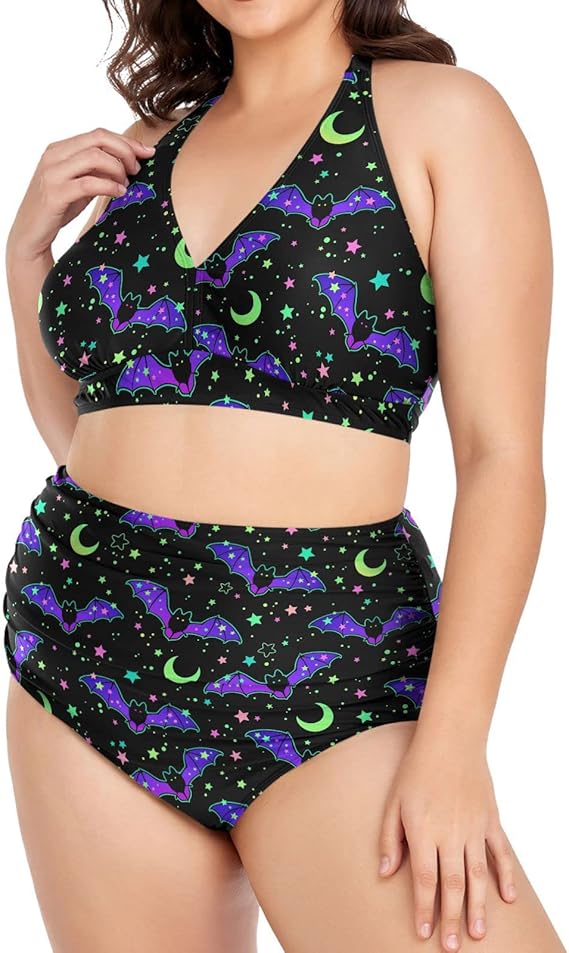 Plus Size Women's Bikini Sets Skull and Flower Bikini Sets for Women High Waisted Sexy Bikini Swimsuits