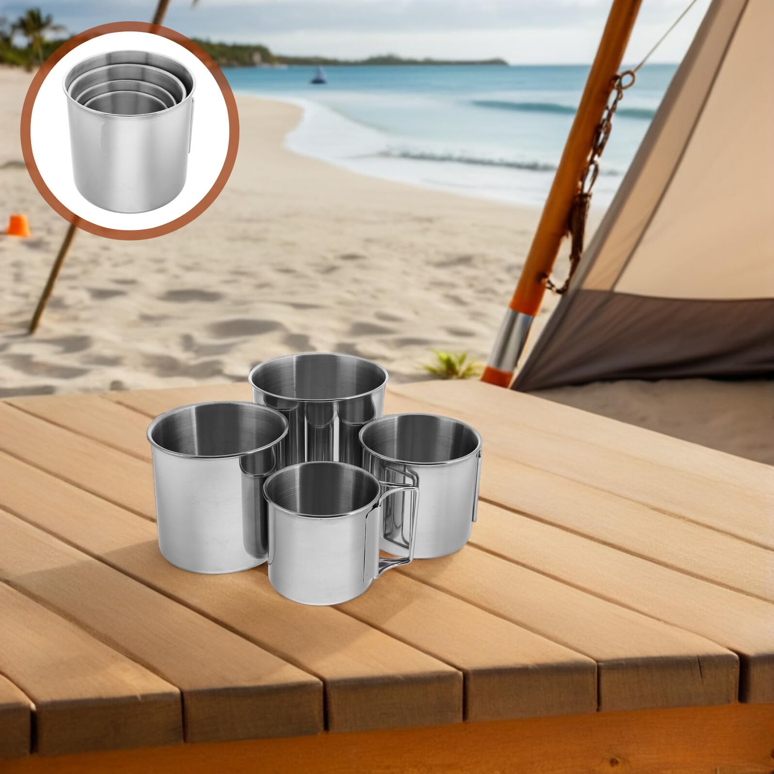 BESTonZON 4 Stück Teiliges Outdoor Camping Becher Set mit Klappbarem Griff Faltbare Trinkbecher für Reisen Bbq Wandern und Picknick Platzsparend und Robust