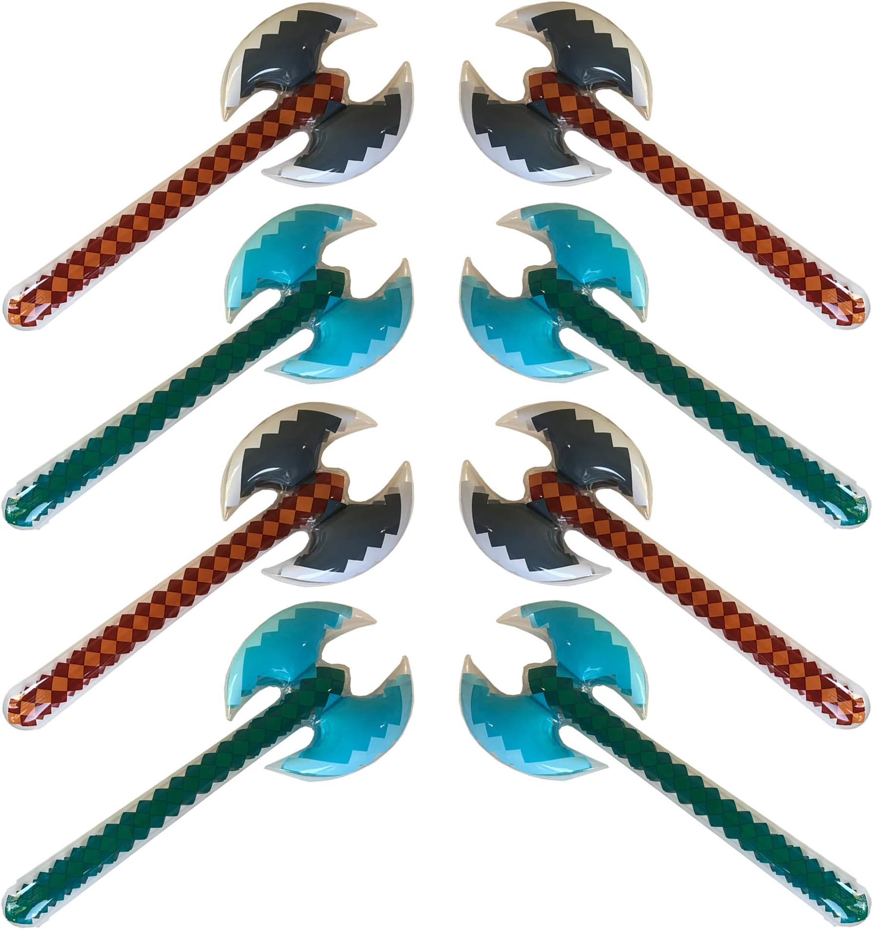Inflatable Army 8 Pixel Axes - 4 Yellow, 4 Blue