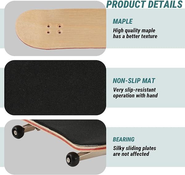 Finger Skate Professionnel en Bois D’Érable et Alliage, Mini Skate Portable, Finger Skate Pour Adolescent et Adultes, Diy et Décoration, Idéal pour Apprentissage Loisirs Collection de Mini Skateboard - 3