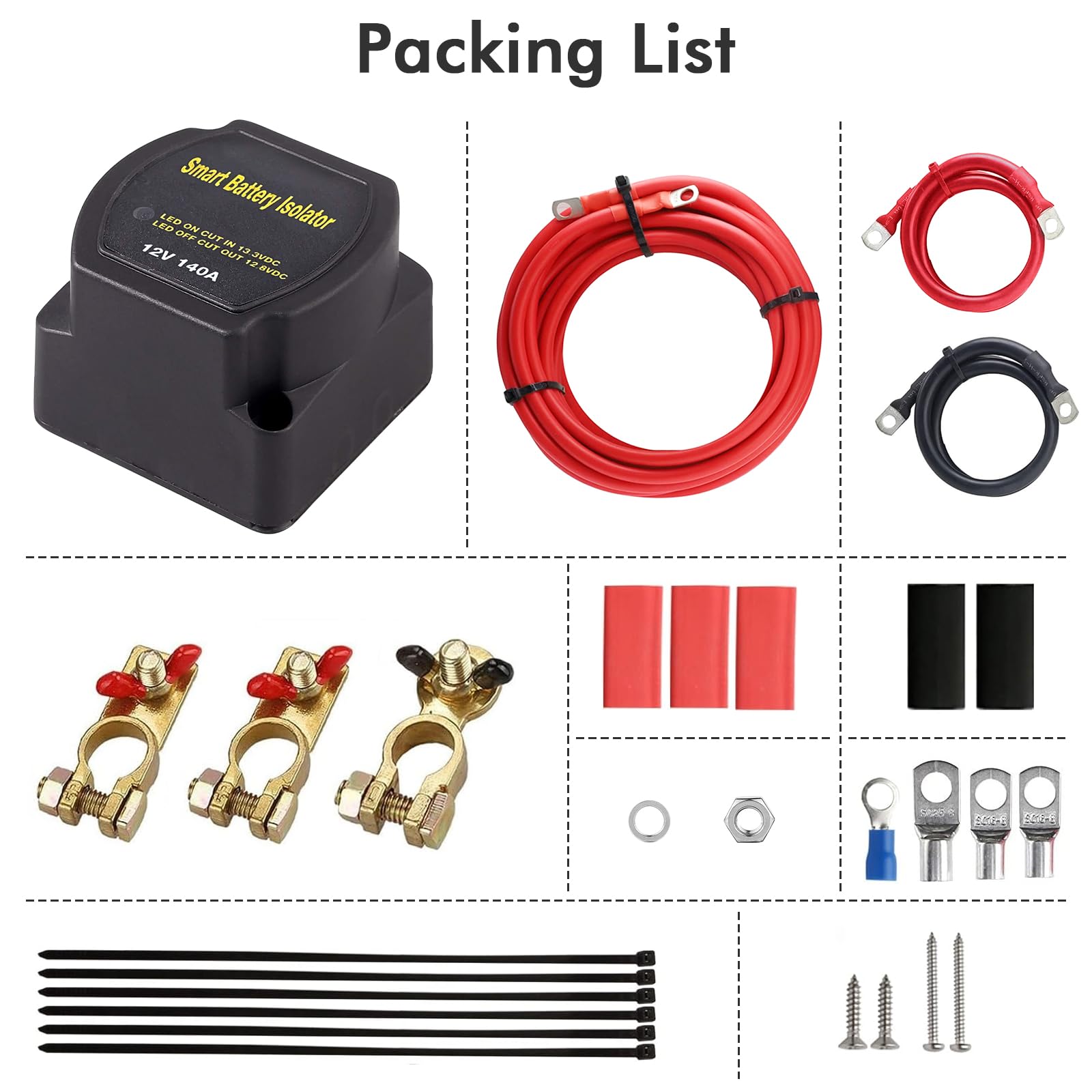 Coupleur separateur batterie 12v 140A, kit d'isolateur de batterie double | dualer batterie relais pour voiture, caravane, tout-terrain, camion, SUV, camping-car, bateau