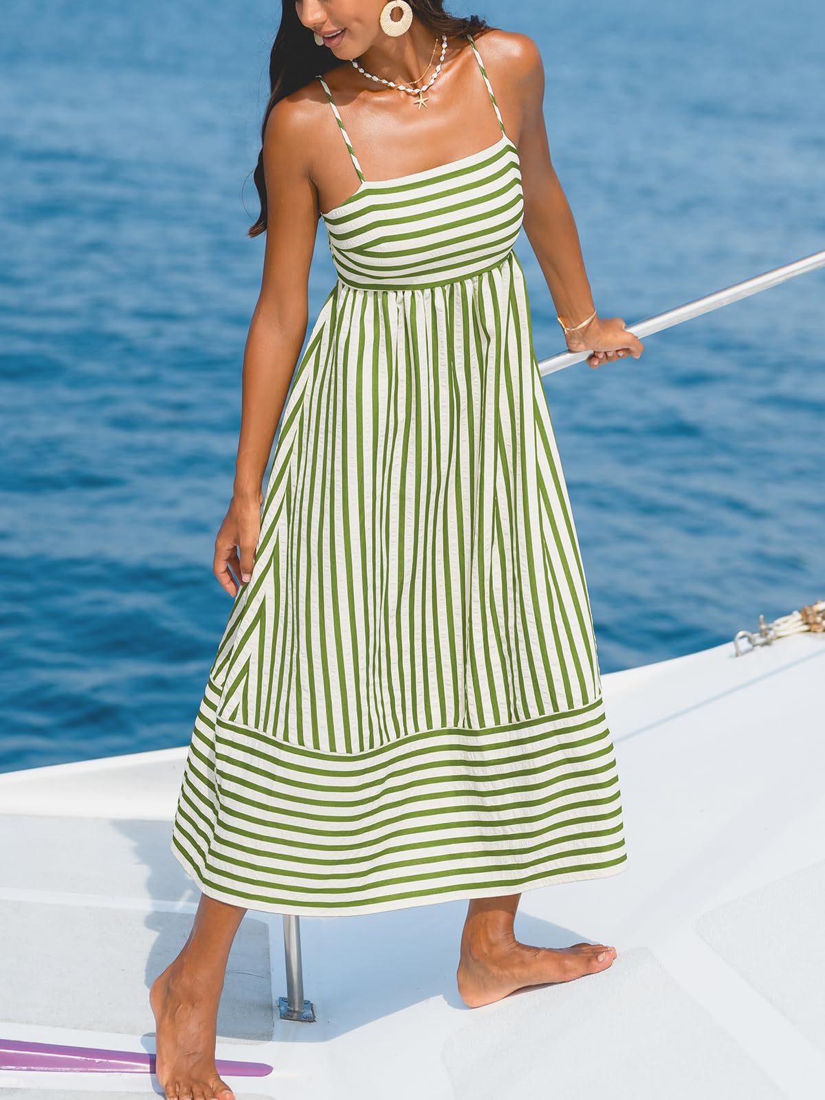 CUPSHE Vestido largo de verano para mujer, a rayas, sin mangas, cuello cuadrado, espalda descubierta, tirantes, casual, playa, 2026