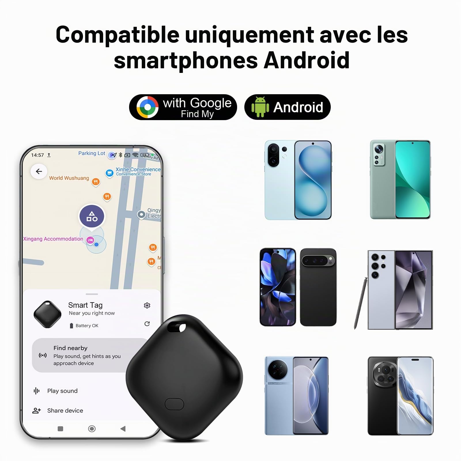 2PCS Android Smart Tag Traceur Tag Fonctionne avec l’app Google Localiser, Traceur Localisateur D’Objets Bluetooth pour Bagages/Sacs/Clés/Portefeuilles/Vélos