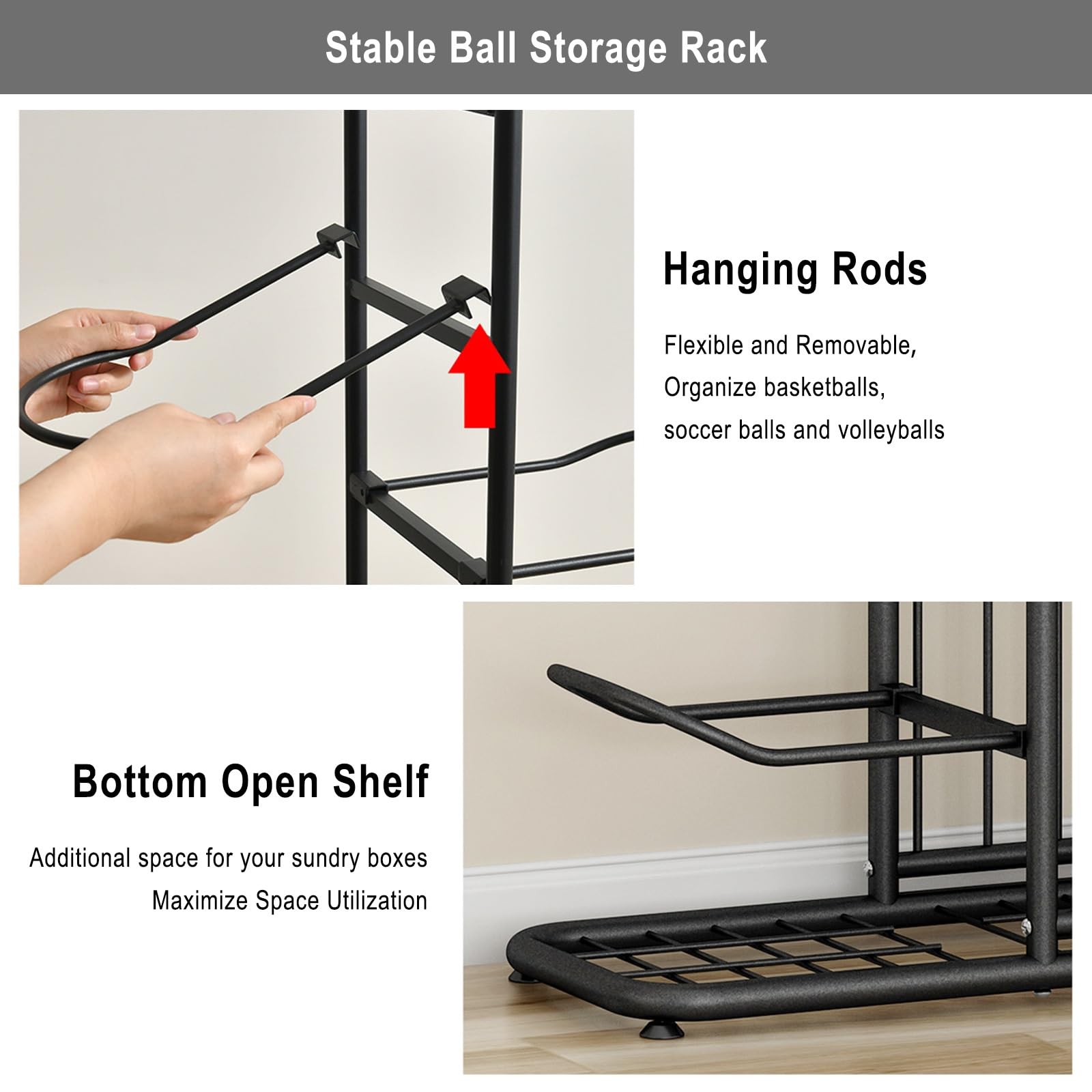 Rastrelliera da Basket, Scaffale Stoccaggio Attrezzature Sportive, Robusto E Stabile, Conservazione su più Livelli, Ideale per Pallavolo, Calcio E Pallacanestro, Rastrelliera per Palloni