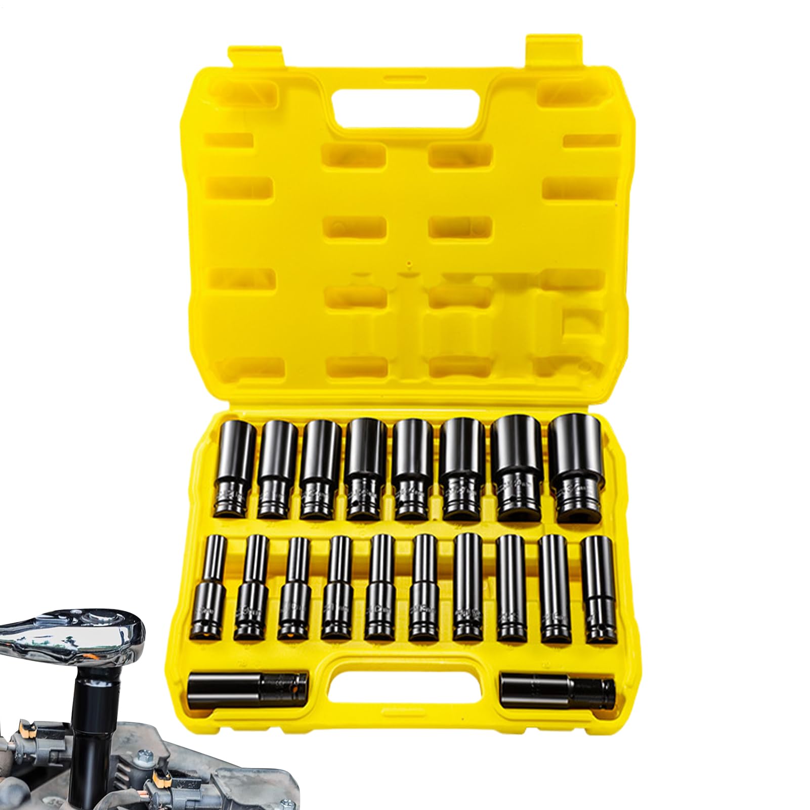 Głębokie nakrętki | Zestaw kluczy nasadowych 8-32 mm z adapterem 13 mm - 20 sztuk adaptera przedłużającego 12,7 mm do mechaniki samochodowej i napraw przemysłowych