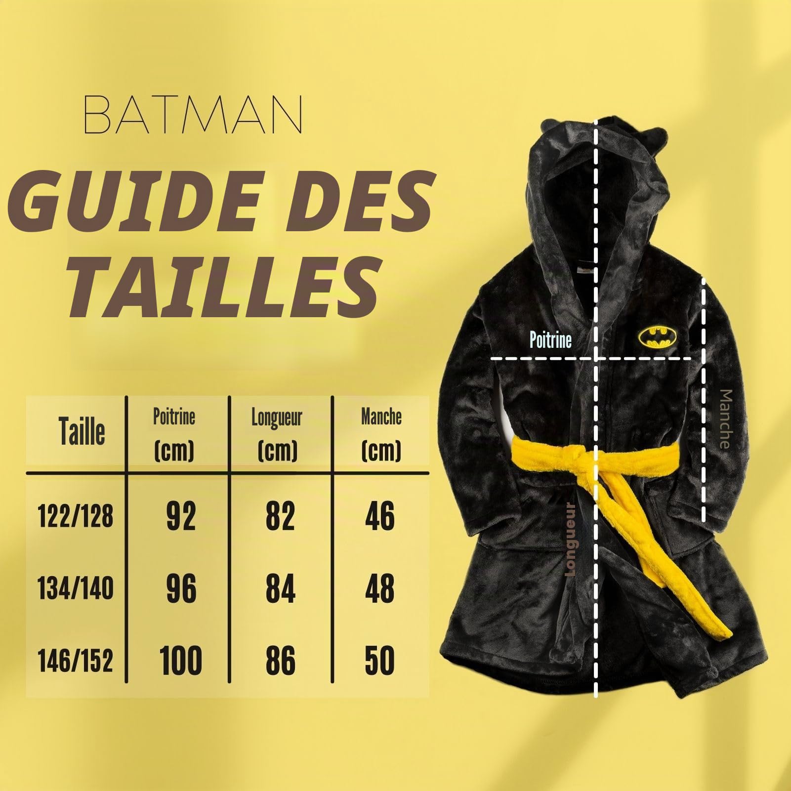 soxo DC Comics Batman Peignoir De Bain Enfant - Bathrobe Bebe Héros 122-152 | sortie avec cape garçon