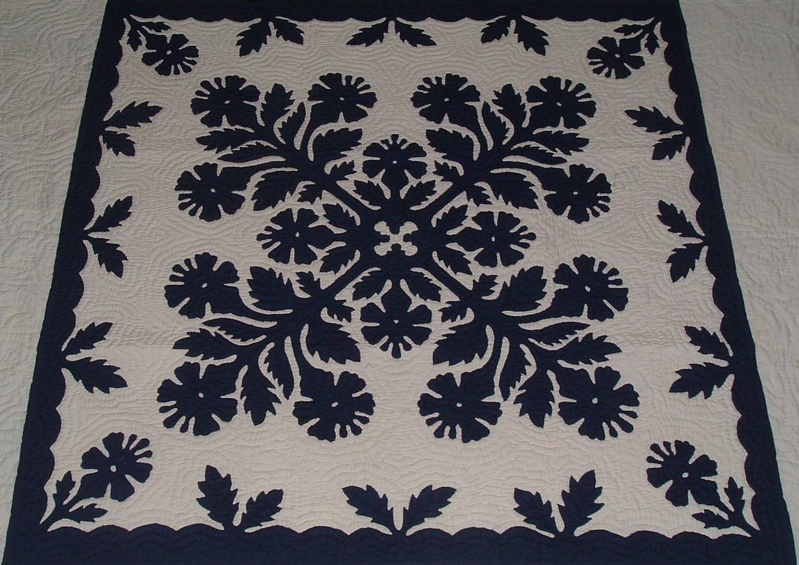 Hawaiian Quilt, Wall Hanging, Baby Crib Blanket, 100% Hand Quilted and 100% Hand Appliqued 42"