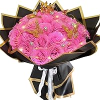 suryushi Pink Glitter Roses Bouquet: 24pcs Everlasting Shiny Artificial Flowers for Weddings, Birthdays, Anniversaries, Christmas