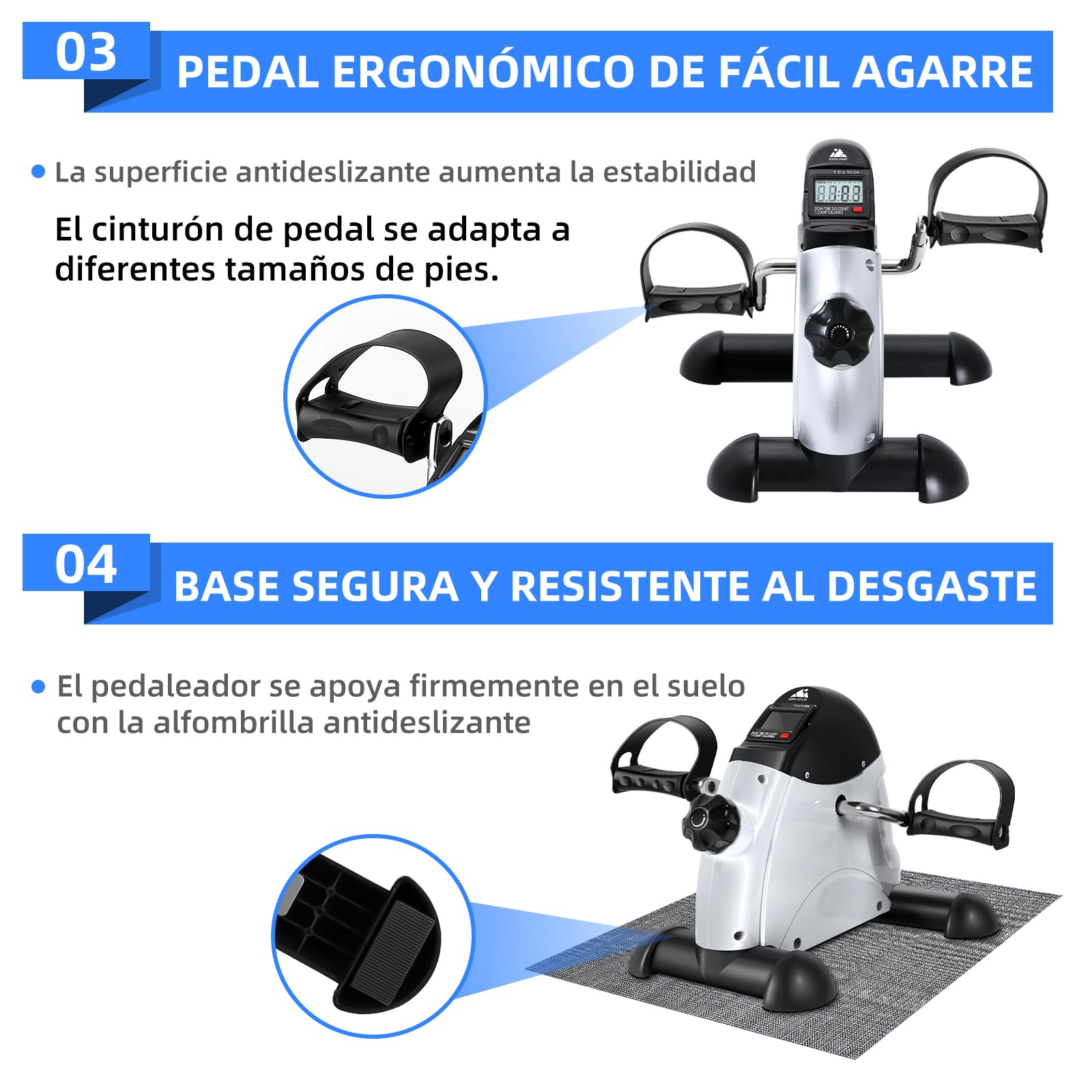 EVOLAND Pedales Estaticos mini Pedal Bicicleta Estatica Pedal Estático Portátil Máquinas con Pantalla LCD y Resistencia Ajustable Pedales Electricos para Mayores