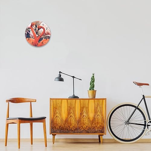 Miniatura 3 de Reloj de pared silencioso sin tictac de PVC, flamenco C, funciona con pilas, 12 pulgadas (11.8 in), reloj redondo de granja, relojes rústicos