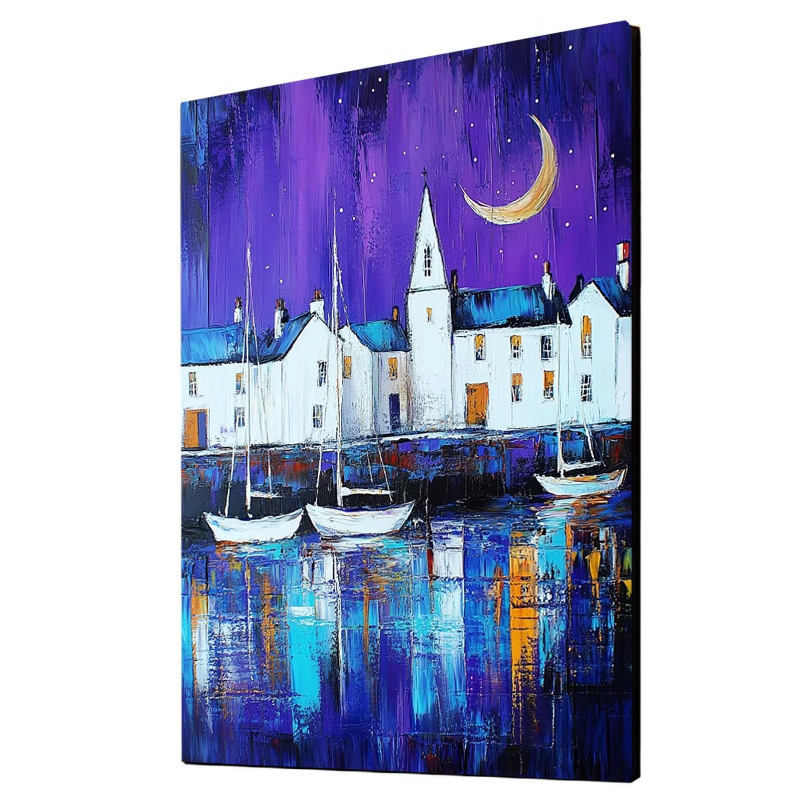 Malowanie numeru łodzi dla dorosłych kreatywne hobby dorośli z kolorem przejrzystość płótno malarstwo księżyc 110 x 80 cm akrylowa farba i pędzle, DIY malowanie dla dorosłych według numerów do
