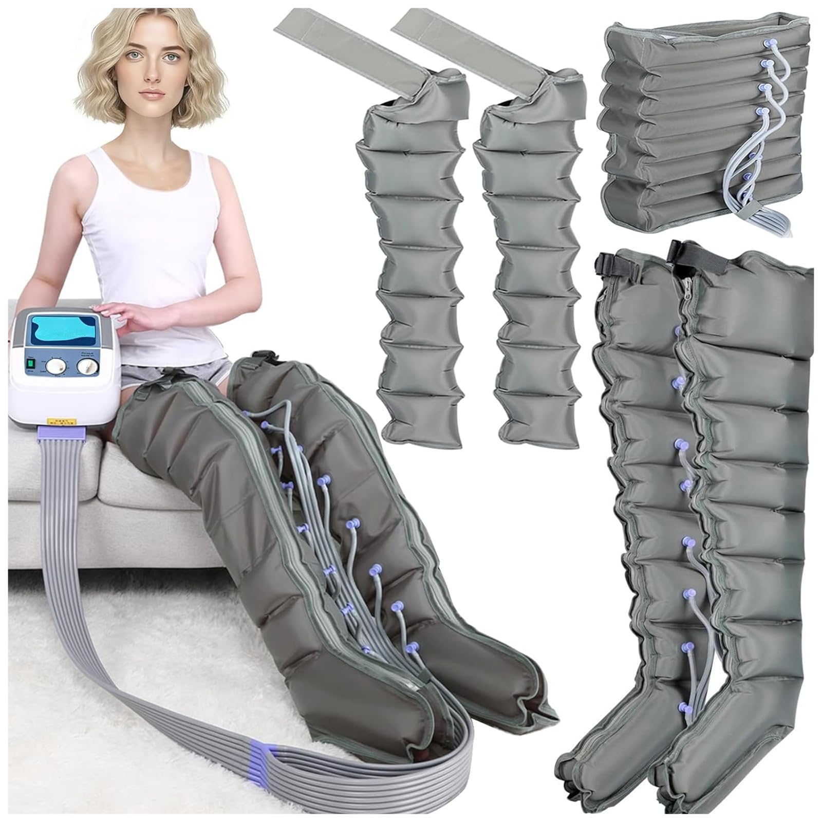 Máquina masajeadora eléctrica de compresión de aire, instrumento de relajación de cuerpo completo, cintura, brazo, pierna para masaje, presoterapia, drenaje linfático, diseño de 8 cavidades