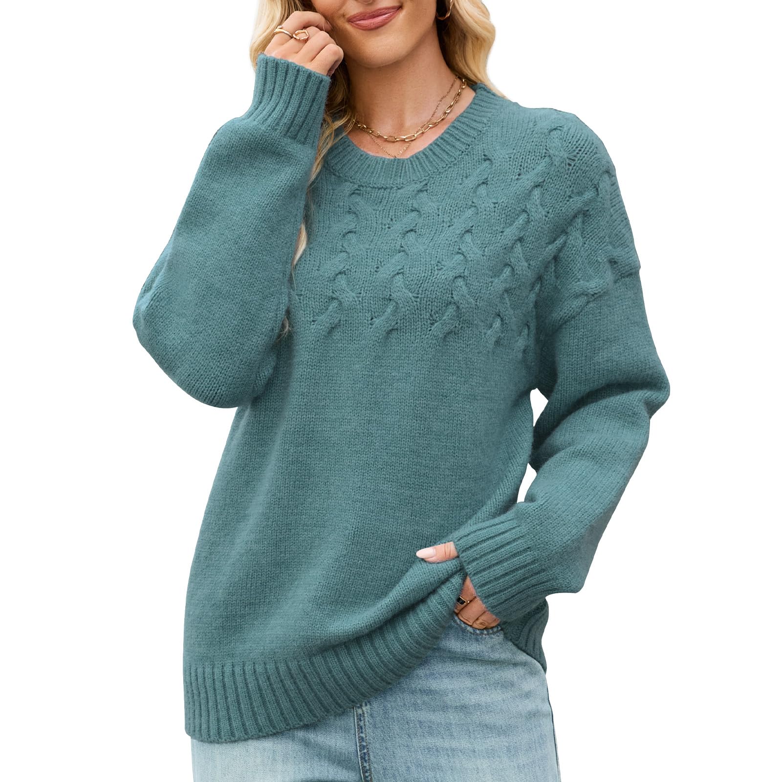 Womens Oversized Fall Winter Sweaters 2025 Chunky Cable Knit Casual Long Sleeve Crewneck Pullover Tops Winter Clothes