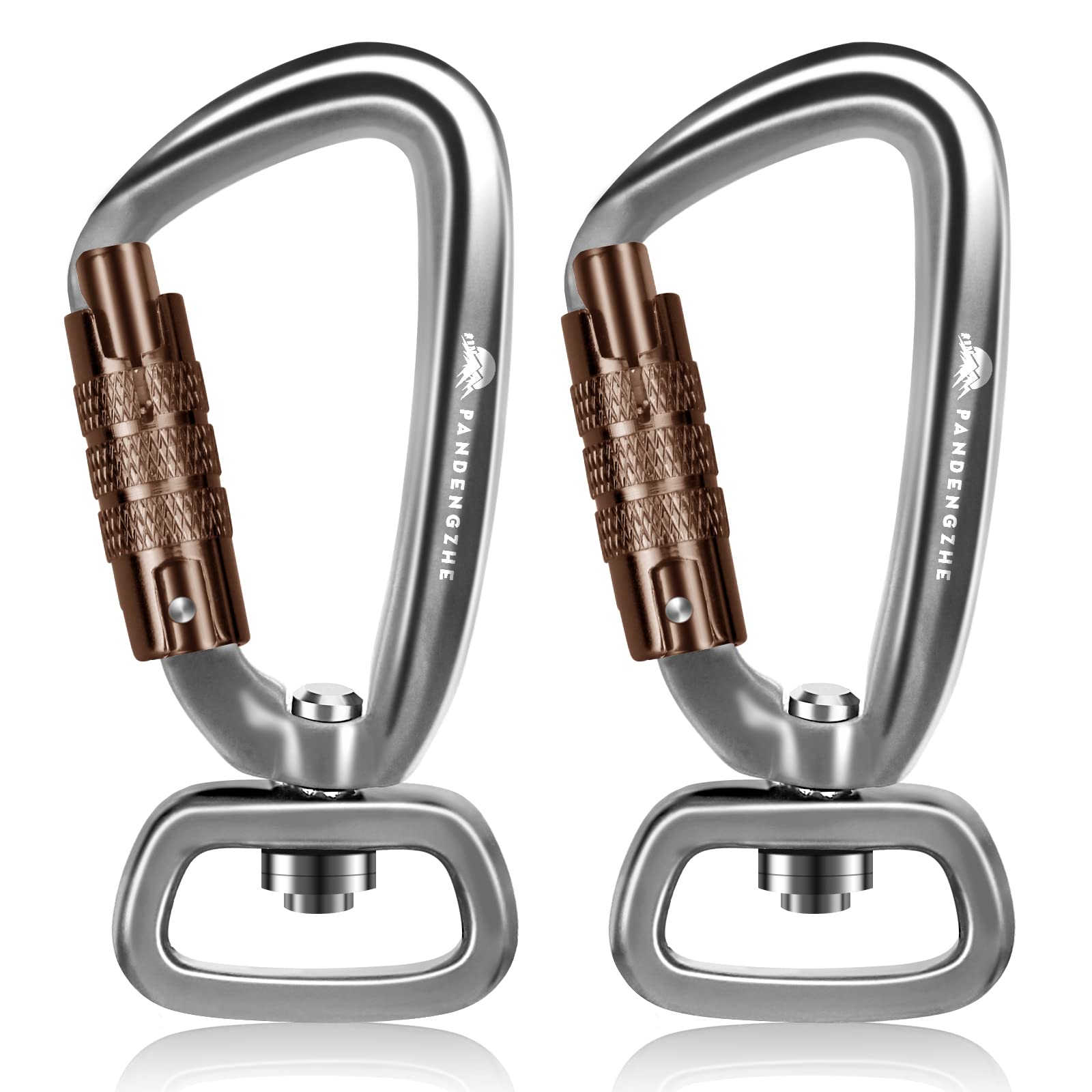 2 Pack Locking Carabiner Clip 2.5" with Swivel Ring for Securing Pets, Dog Leash Harness, Camping, Hiking, Keychains
