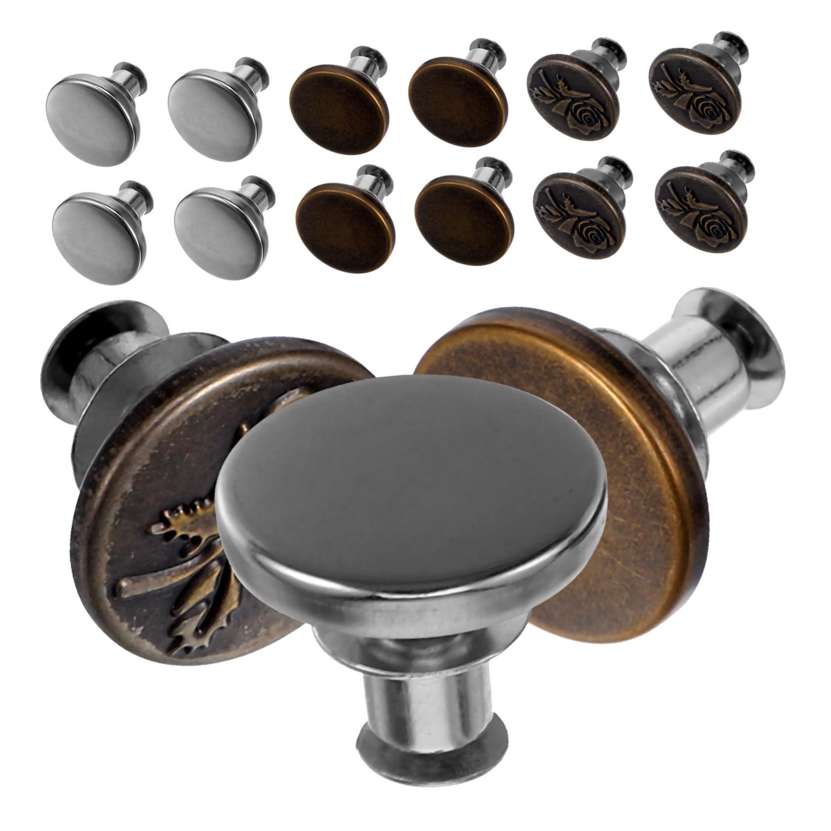 OSALADI 5 Set Bottoni in Metallo Assortito Cucire Bottoni A Pressione Estensori Per Bottoni Per Jeans Pulsante Bottone Per Jeans Sostituzione Del Bottone Dei Pantaloni Lega 15 Pezzi * 5