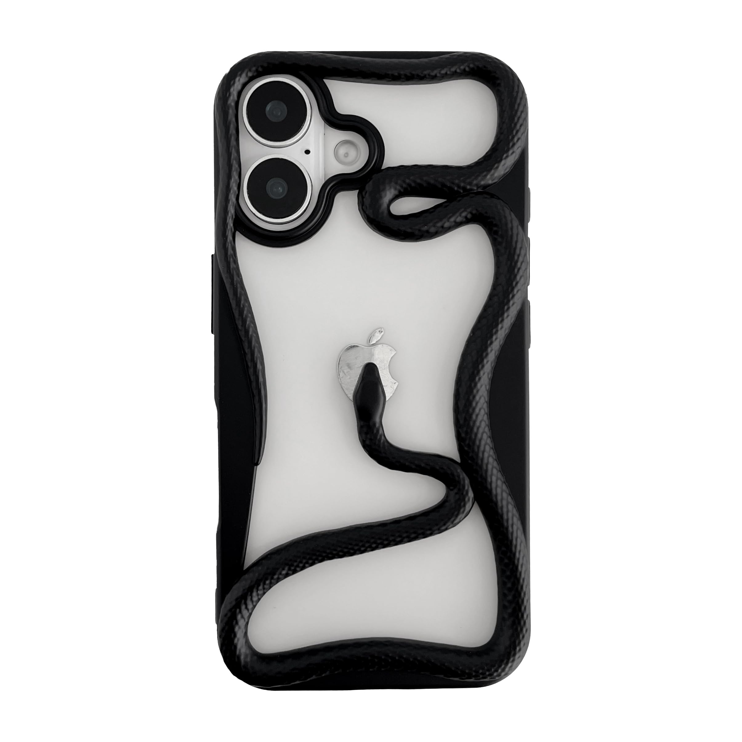 FLIRACON Cute Cool Hollow Solid Color 3D Snake Heat Dissipation Soft Phone Case Compatible with iPhone Case(Black,for iPhone 14 Plus)