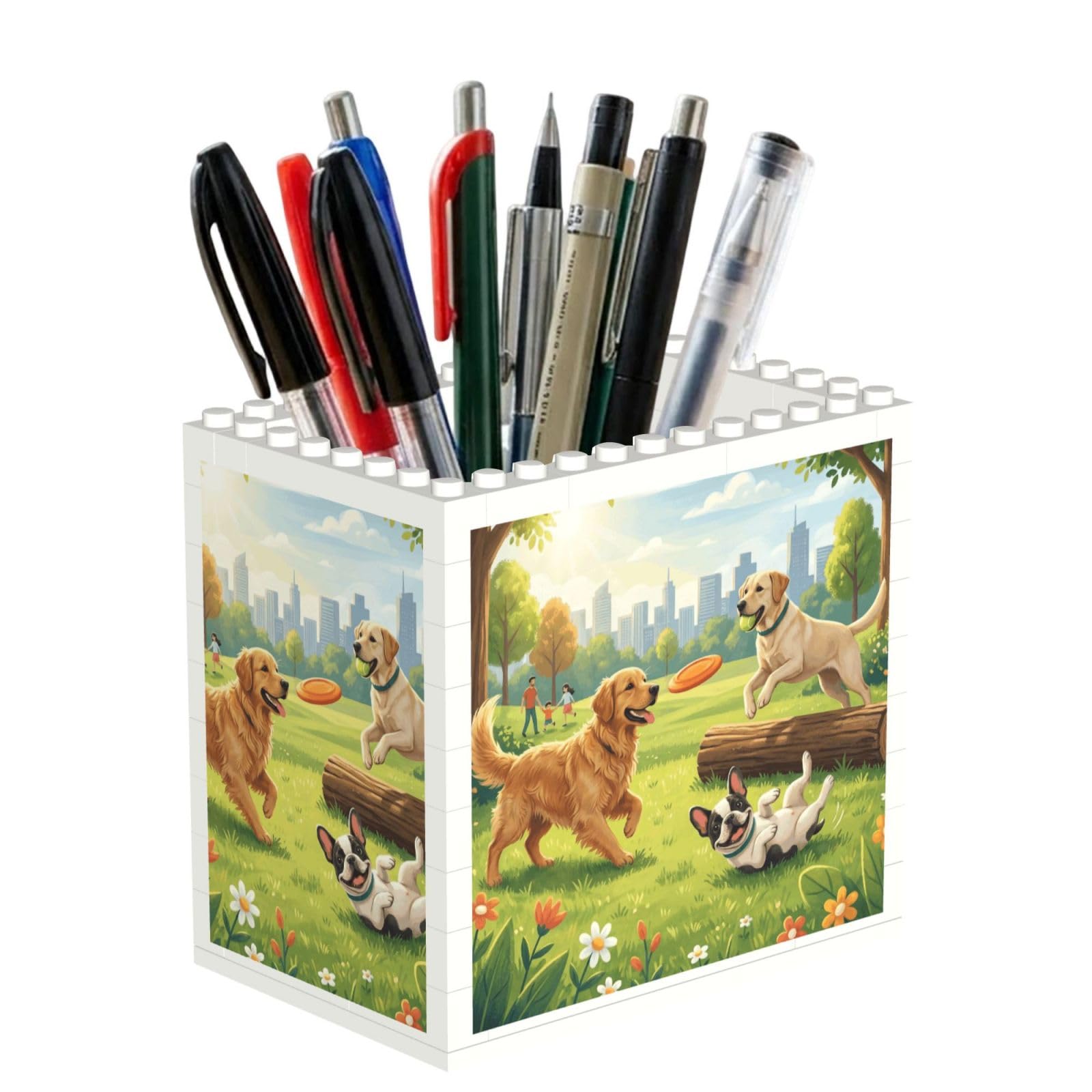 SXZVVBN Three Playing Dogs Building Block Desk Tidy ABS Organiser