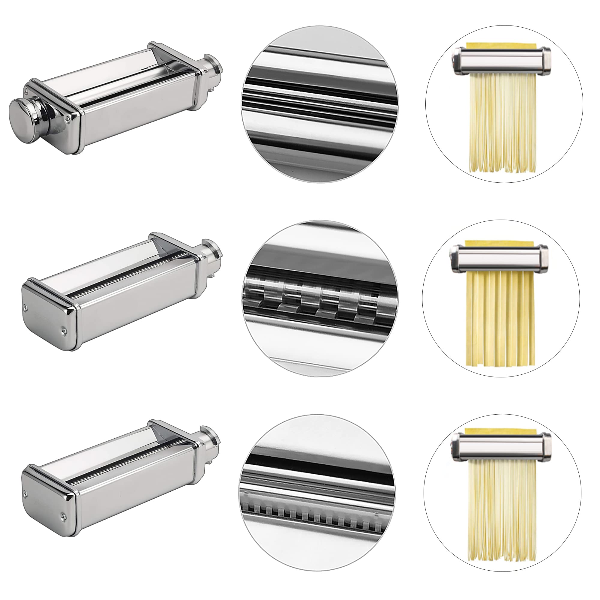 Italdos Kit 3 in 1 Sfogliatrice e Taglierini Pasta Fresca compatibile per Kenwood KCC KVC KVL KMX Rullo Sfoglia Lasagne Taglieria per Spaghetti – Ricambi in Acciaio Inox