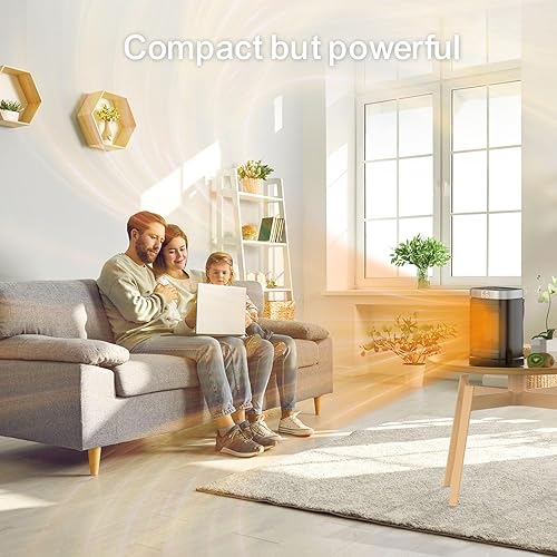 Miniatura 3 de Calentador de espacio portátil pequeño para uso en interiores, con función de rotación de 70, calentador eléctrico JIBUFI PTC de 1500 W,
