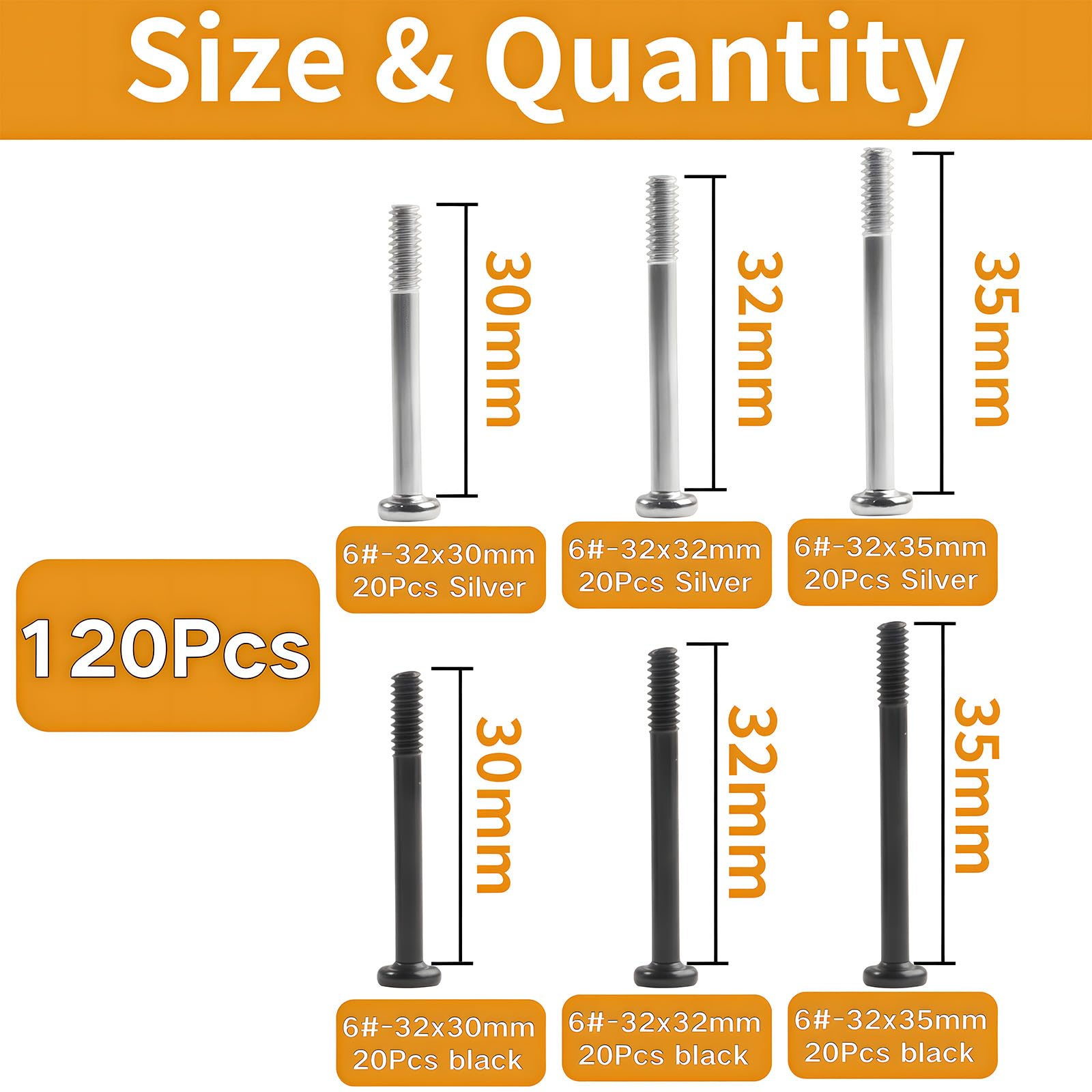 Zmbroll Computer Cooling Fan Mount Screws PC Computer Fan Screw 120Pcs #6-32x30/32/35mm Long Radiator Mounting Screw Cross Recessed Head Screws for Water Cooling Exhaust Fixing