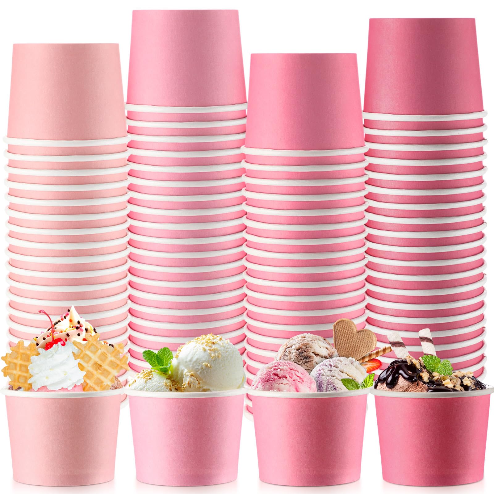 Newtay 100 Packs Ice Cream Cup 9oz Disposable Snack Paper Bowls Dessert Food Treat Paper Bowls for Hot and Cold Food Wedding Party Supplies,4 Colors(