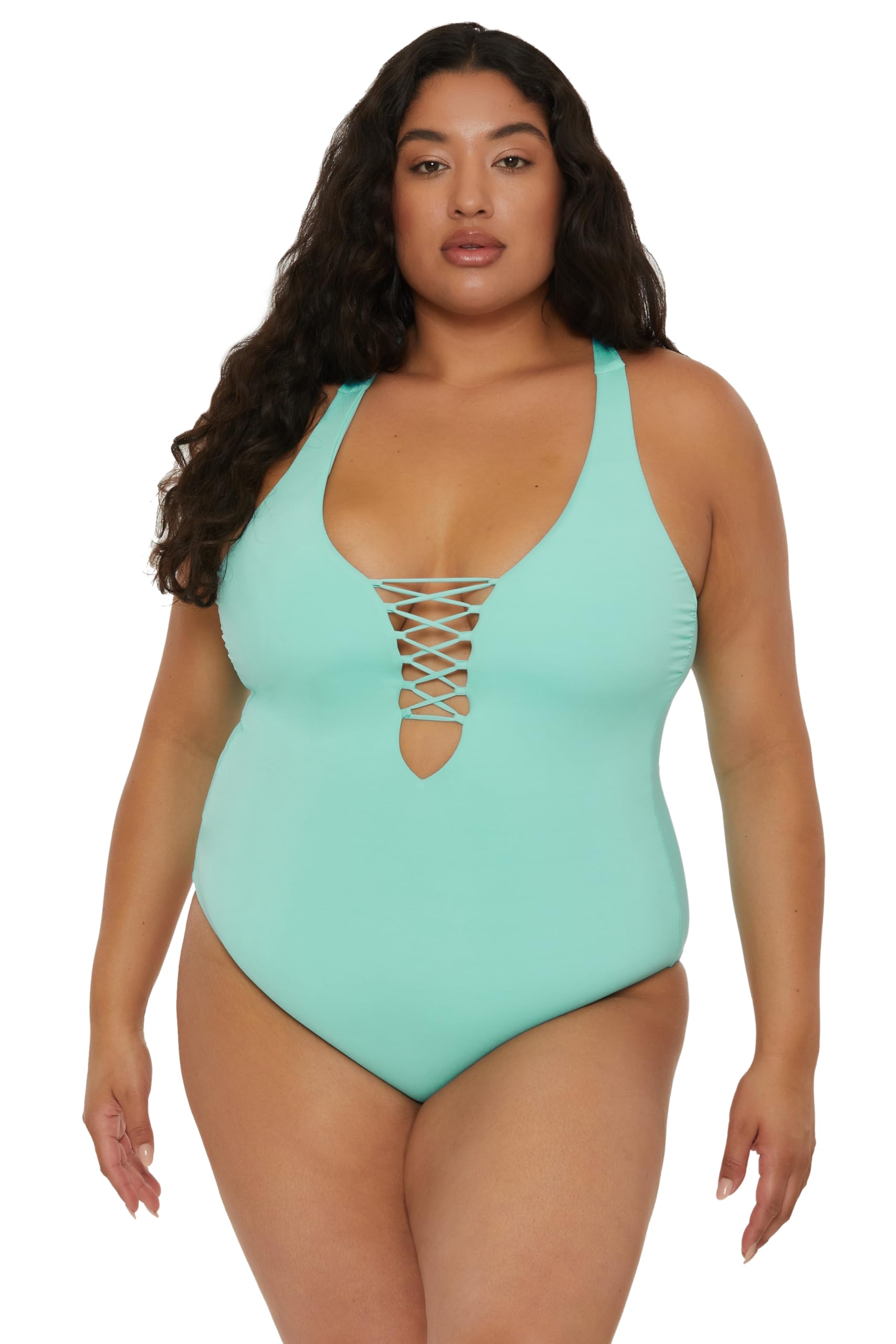 becca Women's Color Code Plus Size One Piece Swimsuit, Plunge Neck, Bathing Suits-picture-26