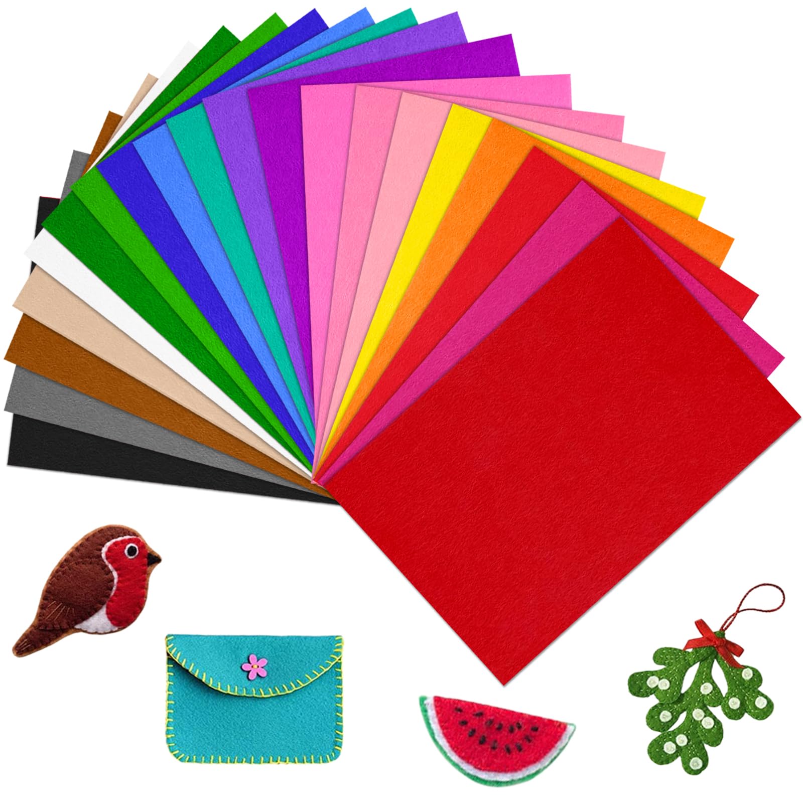 Flintronic 3mm Thick Felt Fabric Sheet, 20 Assorted Color A4 Size Textile Fabrics for DIY Sewing Crafts Handcraft Patchwork