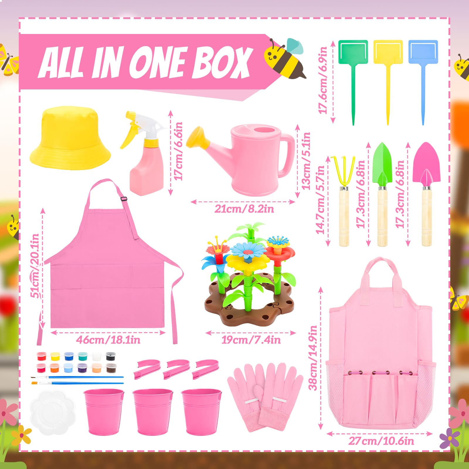 Set Giardinaggio Bambini Con Attrezzi E Kit Graffiti &ndash; Pala, Rastrello, Guanti, Grembiule, Vasi E Pennelli &ndash; Regalo Creativo Per Piccoli Esploratori 3+