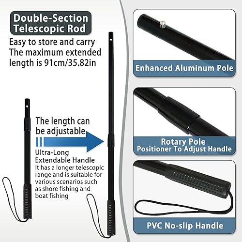 Miniatura 6 de Red de pesca de goma telescópica de metal con mango Longitud: 59 "Profundidad: 19.7 "Aro: 26 "x18" Muelle de red de aterrizaje de peces de silicona