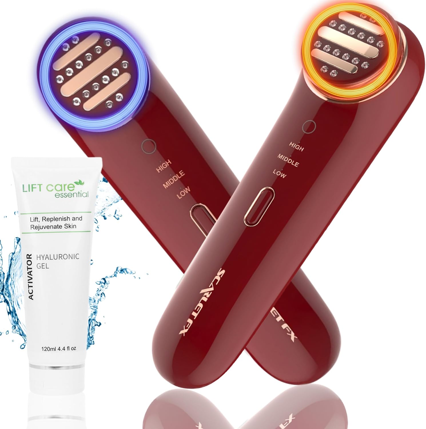 RADI0 Frequency Skin Tightening Red & Blue LED Light Therapy for Face 3-in-1 Anti-Aging Facial Heating Rejuvenation Massager Uncludes Hyaluronic Toner Gel