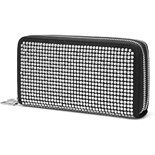 Rhinestone Zip Around Double Zippers Wallet with Multiple Card Slots and Coin Pouch