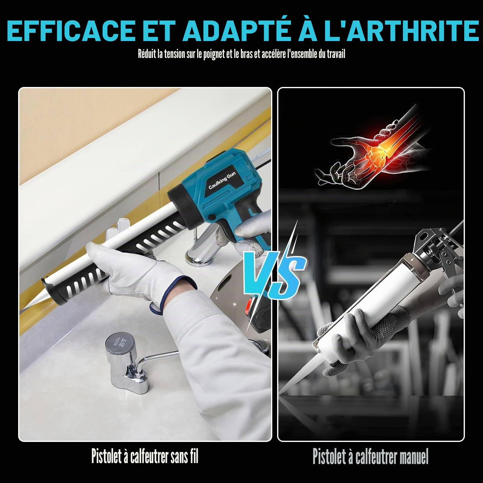 Pistolet Silicone Electrique pour Makita 18V, Pistolet à cartouche sans fil pour cartouches de 300 ml, 4 vitesses réglables,Pistolet Cartouche Electrique pour Sceller,Étanchéifier (2*Batterie)